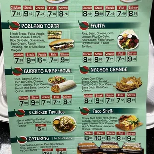 a menu for poblano mexican grill