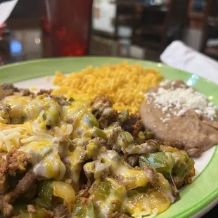 Alambre! (steak, cheese, peppers, and chorizo)