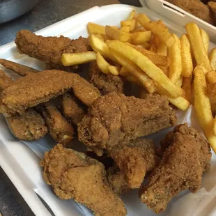 10 piece fried chicken wings with a double order of French fries