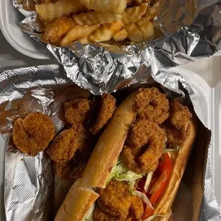 Fried Shrimp Po Boy and Fries