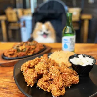 Spicy Garlic Boneless KFC ($22), Spicy Pork ($21), Chamisul Fresh ($13)
