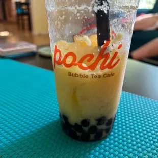 Mango Pineapple Slush with boba and lemon juice