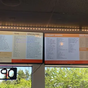 Large menu with food and drink