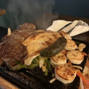 Combo fajitas, steak, chicken and shrimp.