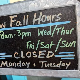a menu for a new fall hours