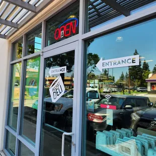 Don't enter here! Up by the front.