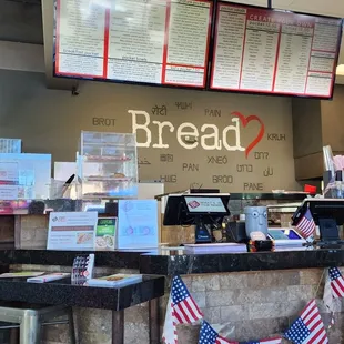 a counter with menus on it