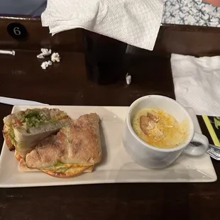 Grilled cheese and broccoli cheese soup