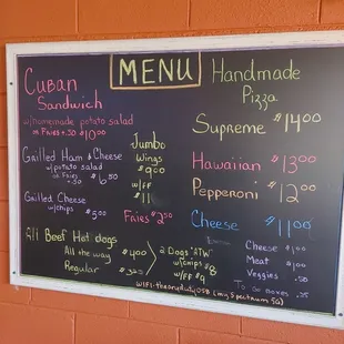 a menu on a chalkboard