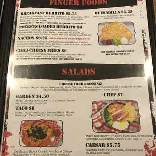 a menu for finger foods