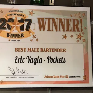Best Bartender in Tucson-Eric Yagla, aka YaYa!