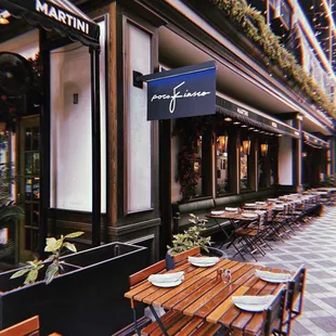 tables and chairs outside a restaurant