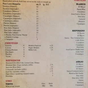 Menu as of 8/10/2021