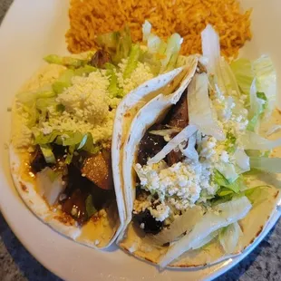 Chipotle BBQ duck tacos and rice