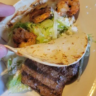 Shrimp and steak tacos