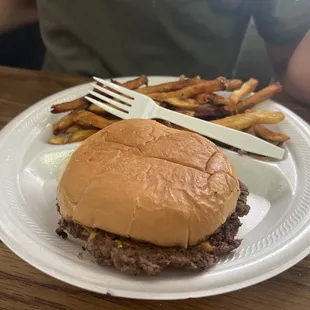 Cheeseburger and hand cut fries excellent