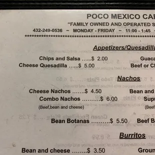 Phone number and menu