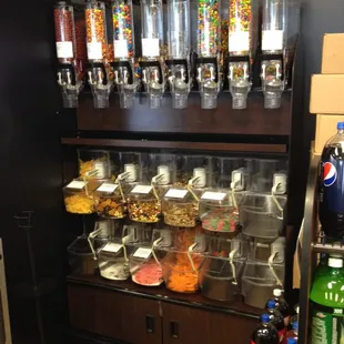 a variety of drinks and snacks