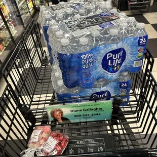 a cart full of bottled water