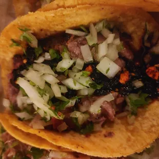 a close up of a taco