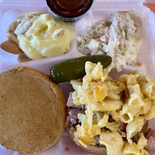 Cheesy Pork Sandwich Lunch Special, includes two sides.