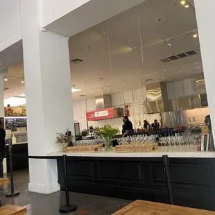 a view of a restaurant with a bar