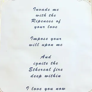 a poem written in blue ink