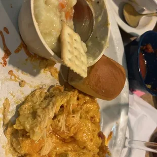 chicken and chicken dumpling soup and potato casserole