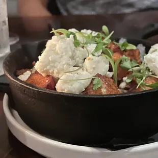 a pan of food on a table