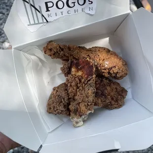 Chicken (with waffles that I didn&apos;t eat). I gave the chicken to my dog. She deserves better cooking too.