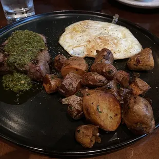 Flank steak and egg/potatoes