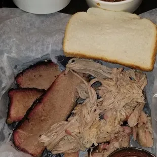 Brisket, pulled pork, jambalaya and baked beans