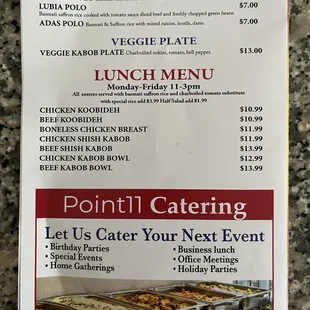 Lunch menu