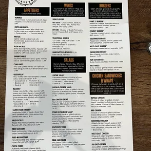 the menu for the restaurant