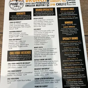 Breakfast and Brunch menu