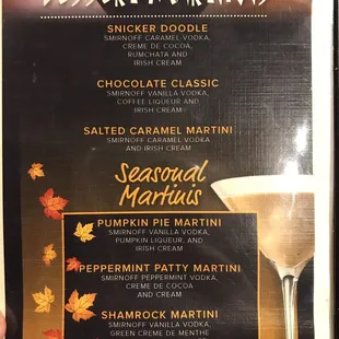 Dessert Martinis Menu