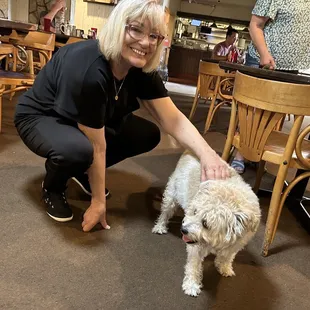 Ellen welcomes you with a friendly smile and a treat &amp; water for my dog Lucy.