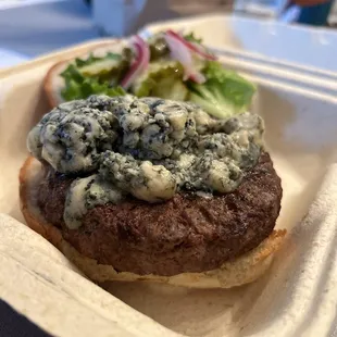 Point Burger with blue cheese