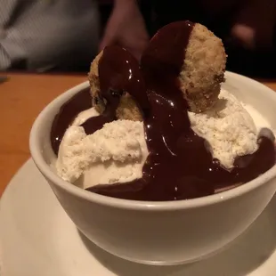 Ice cream with cookies and Belgian chocolate sauce