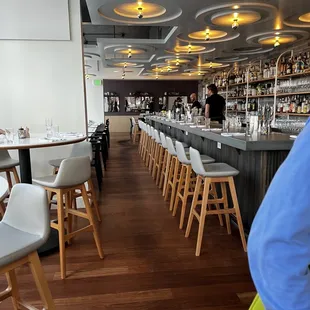 a man standing in front of a bar