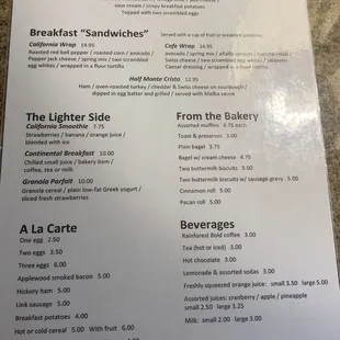 Breakfast menu