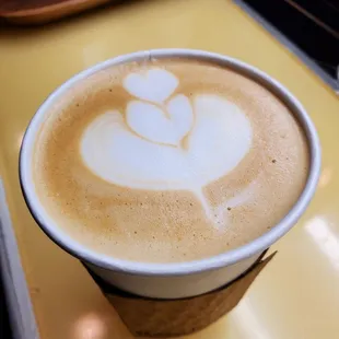 a cup of cappuccino on a table