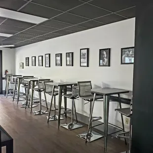 Point Perk bistro tables. Lots of outlets means no competing with other customers to charge your laptop or phone.