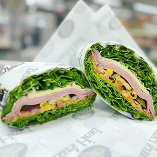 Honey maple ham with pepper jack cheese lettuce wrap!!