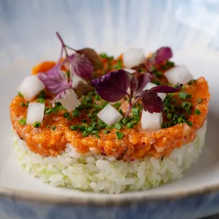 a plate of rice and vegetables