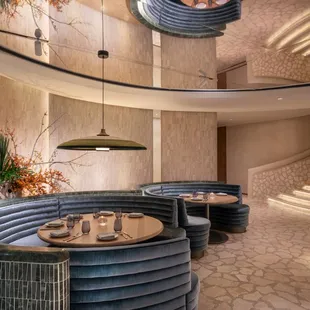 a circular seating area in a restaurant