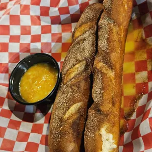 Cinnamon sugar pretzels with tremendous orange glaze