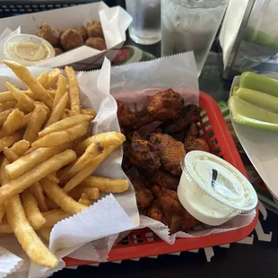 Full order of fries, 12 count wings, ranch