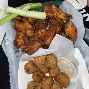 Famous wings and Tex Mex Corn Fritters