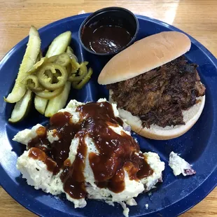 Slap Yo Momma Good Chopped Beef. Added BBQ Sauce to the Non-Texas mayo based potato salad.